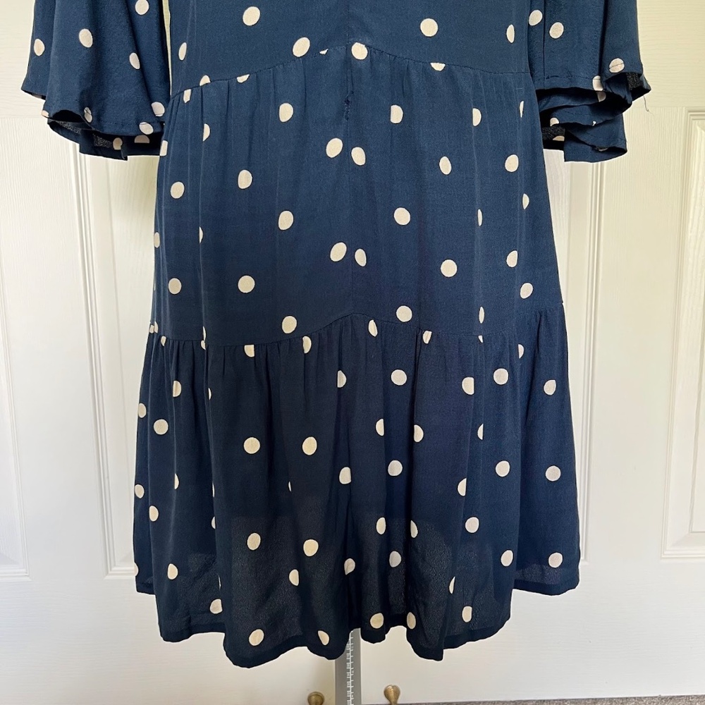 Faithfull the Brand Navy Blue Vintage Fresa White Polka Dot Dress Size 4 - Picture 8 of 12